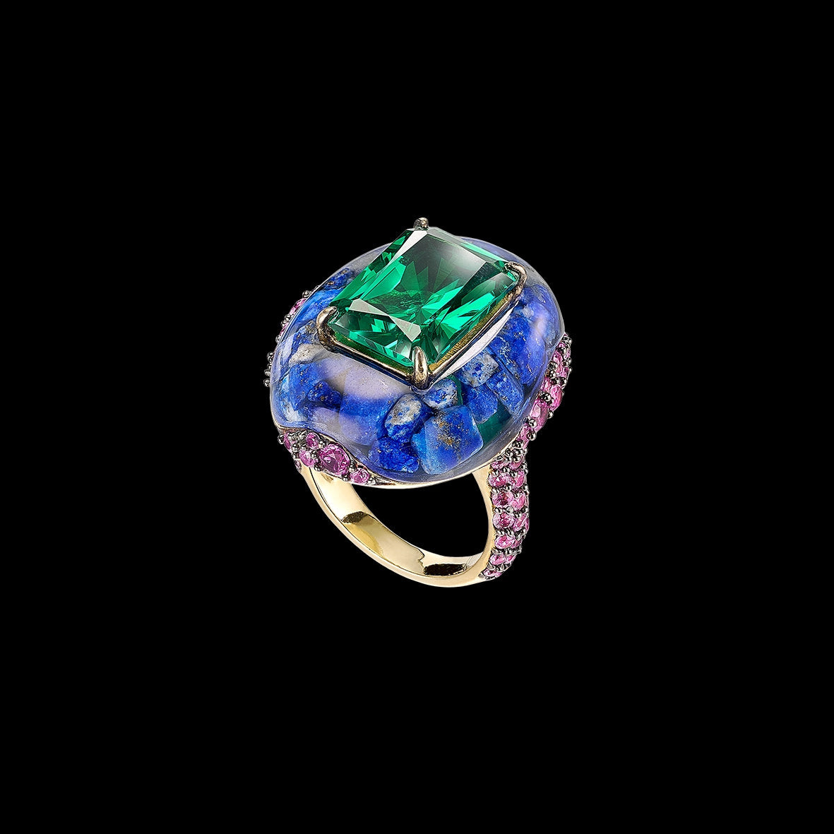 Emerald Lapis Pebble Ring